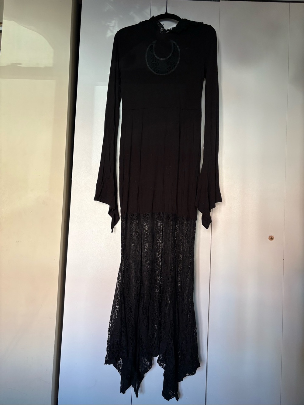 Killstar Black Hooded Lace-Hem Long Sleeve Maxi Dress